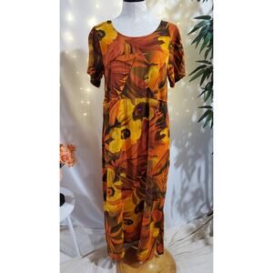 Jams World VTG Tropical Floral Gauze Art to Wear Hawaiian Maxi Dress Size M
